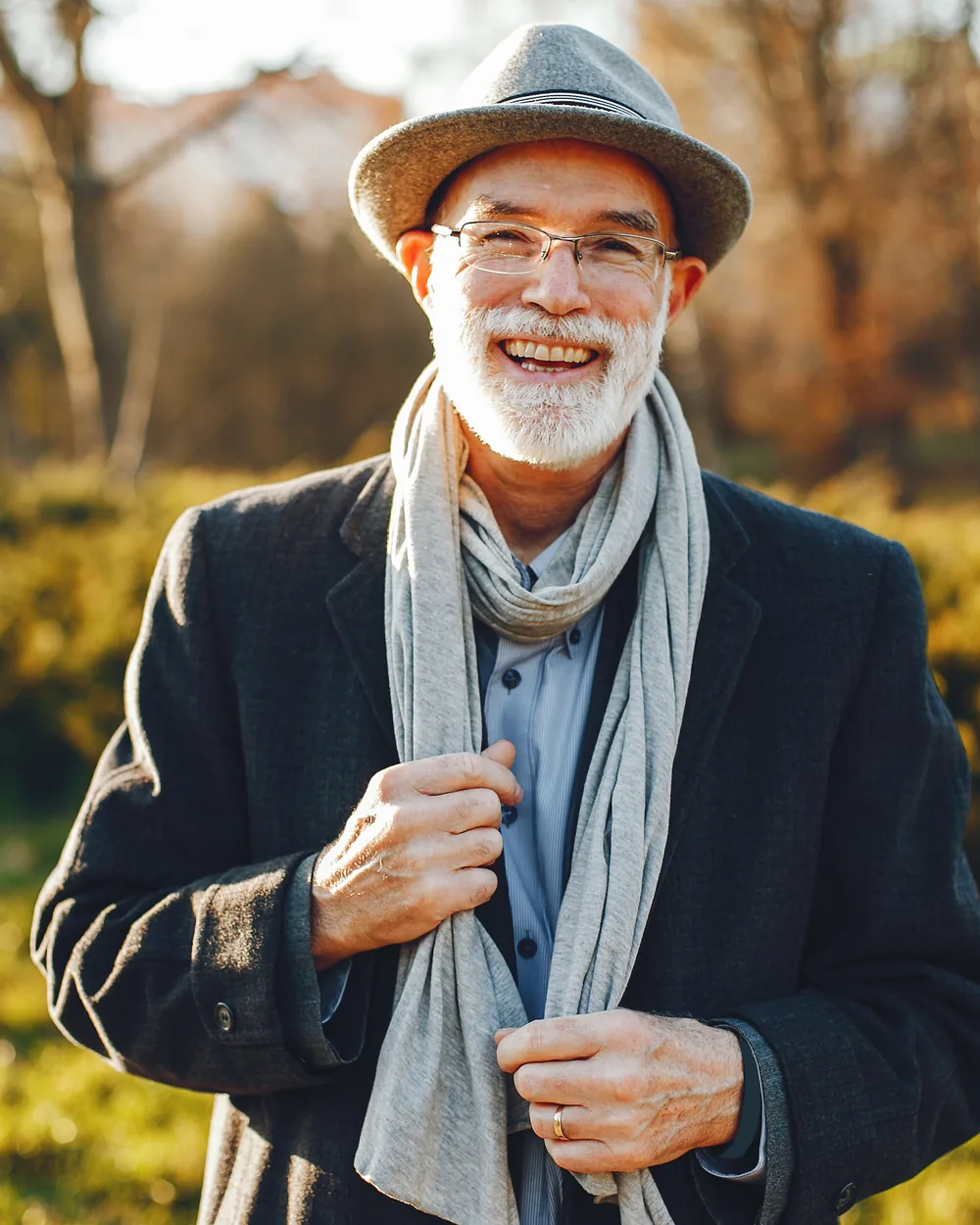 Smiling older man outdoors