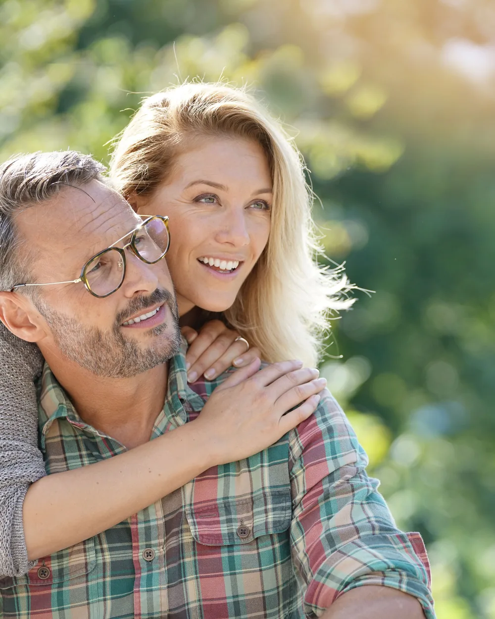 Smiling older couple outdoors