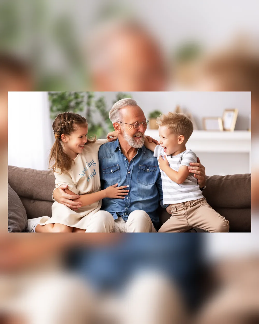 Children smiling with a caregiver at home